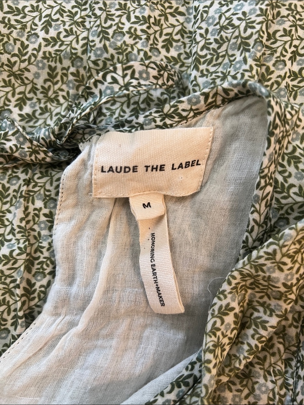 Laude the Label Tiered Maxi Dress Sage Green Micro Ditsy Floral Organic Cotton M - Picture 7 of 12